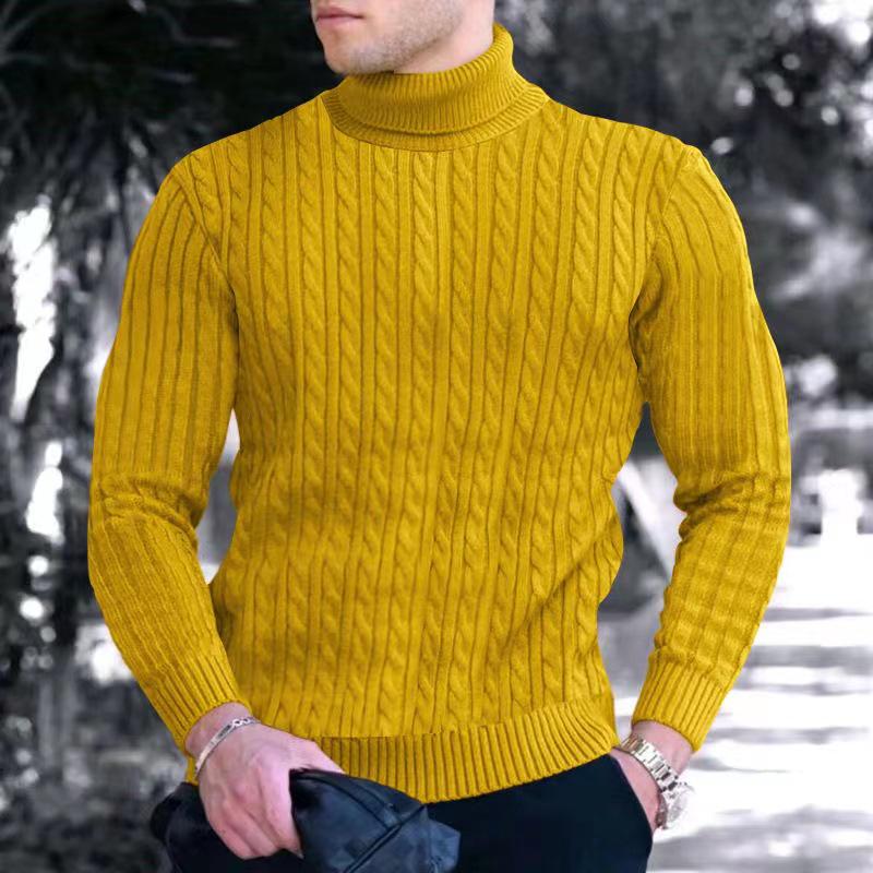 Men's Autumn/Winter 2025 High Neck Solid Color Cable Knit Sweater Pullover