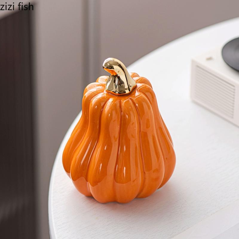 Ceramic Pumpkin Ornaments Home Decoration Crafts Halloween Gift Desktop Display Sculpture Model Figurines Miniatures Statue