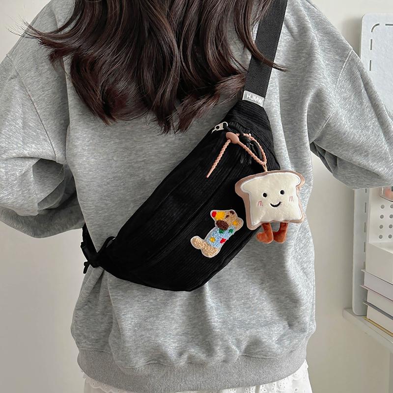 Corduroy Chest Bag Women's Cartoon Sports Waist Bag Crossbody Bag
