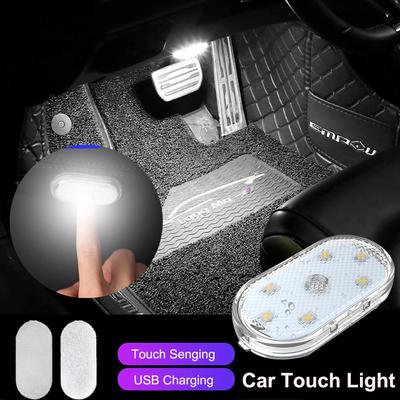 5V USB Charging Car Atmosphere Touch Light Velcro Install Touch Sensor Switch 6 LED Bulbs Lights Auto Roof Ceiling Reading Lamp Car Door Warning Light