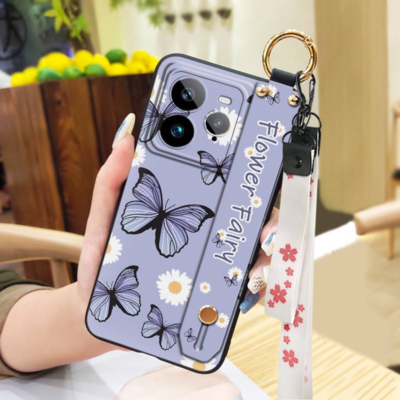 Wristband Anti-knock Phone Case For Realme GT7 Pro Kickstand Fashion Design Back Cover Phone Holder Waterproof Flower