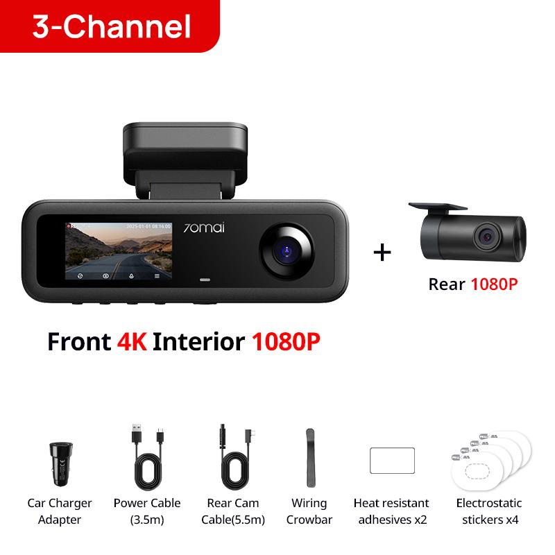 

70mai T800E Dash Camera 3-Channel 2160P Dual 4K Triple View | HDR Supercapacitor GPS WiFi 6 Voice Control Car DVR No TF Card