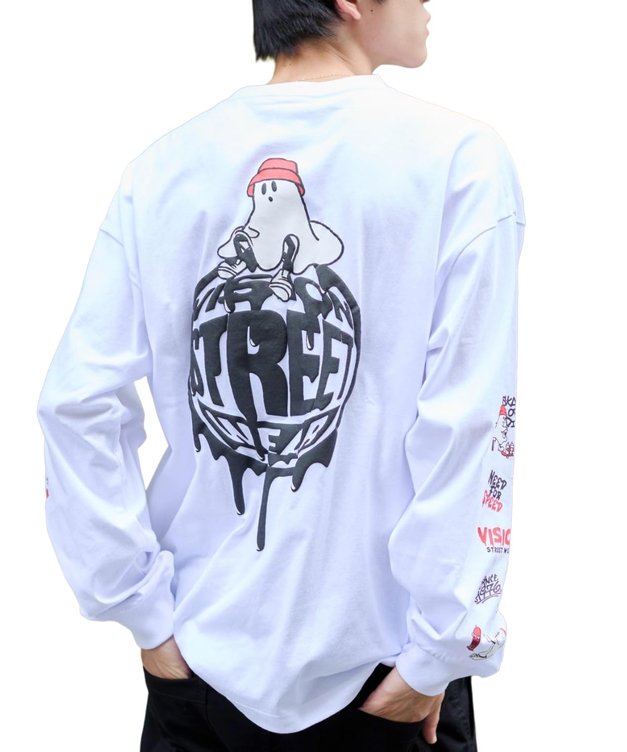 

WEGO VISION Ghost Graphic Long Sleeve Size Gift Men s Custom-Made T-Shirt, L, White, Streetwear, Fall/Winter Clothing, белый