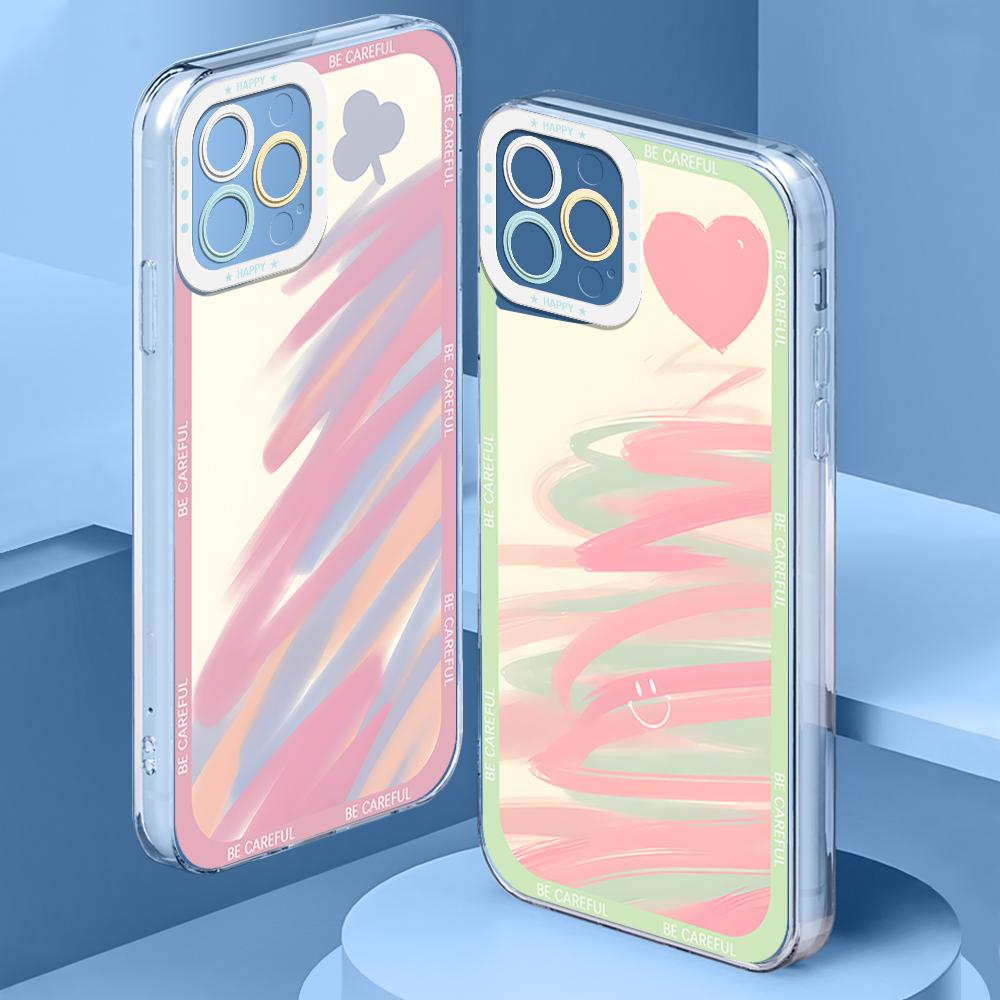 Shockproof Cartoon Gradient Doodle Love Crystal Case Full Cover Camera Protection Transparent Soft Phone Casing for OPPO Reno Realme OnePlus