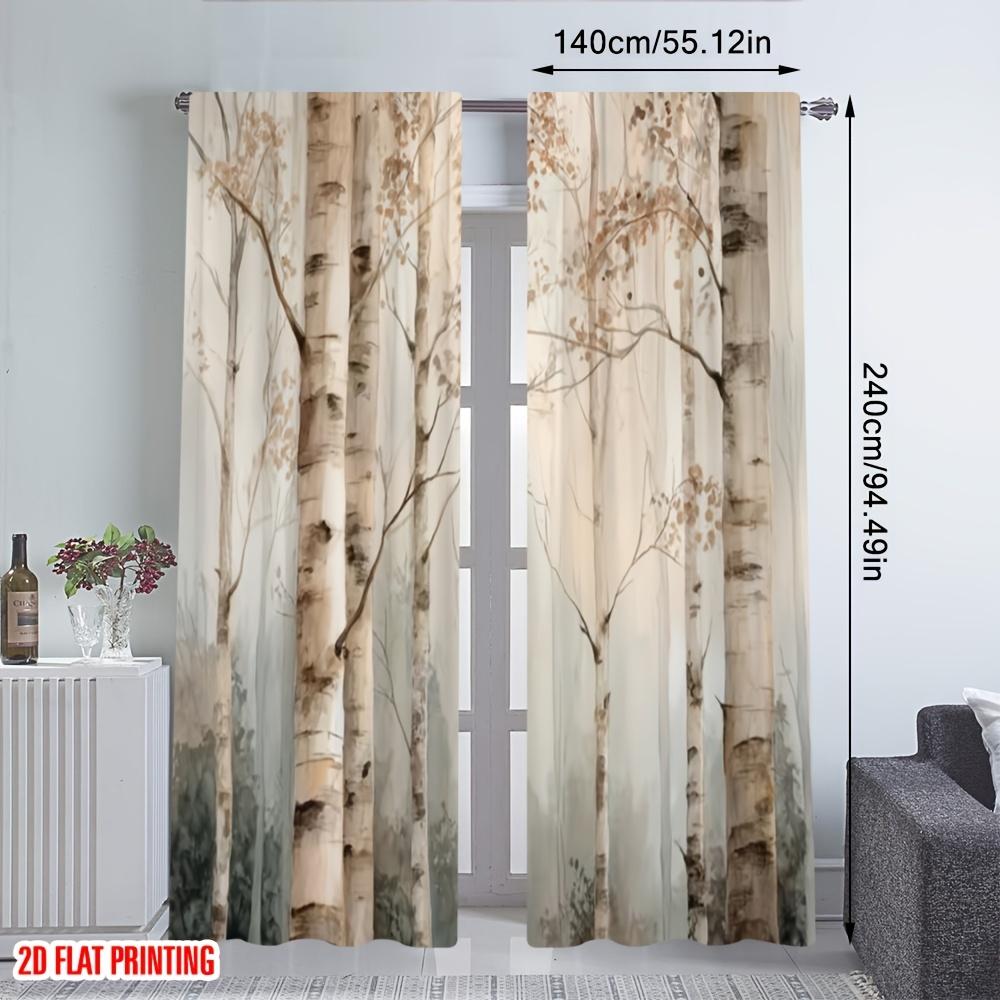 2 szt. Zasłony Krajobrazowe, Drzewo Brzozowe, Nadruk Cyfrowy, Sypialnia Salon, Biuro, Kuchnia, Łazienka, Poliester, Tunel na Drążek