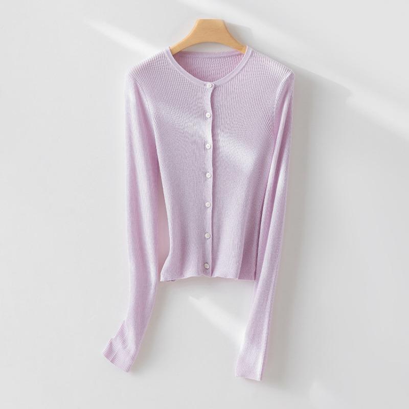 Skinny Round Neck Slim-fit Knitted Cardigan Women's Early Autumn Thin Thin Pit Strip Inner Bottoming Shirt Top