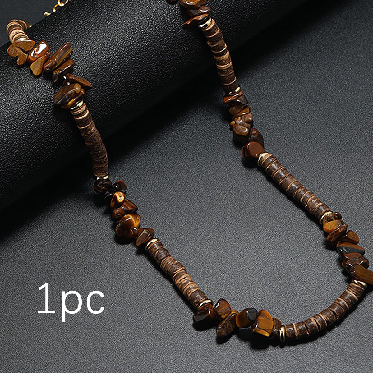 

Изысканное деревянное ожерелье из кокосовой скорлупы, унисекс, 20 дюймов, натуральные бусины тигрового глаза и оникса, колье, украшения, аксессуары для морского отдыха