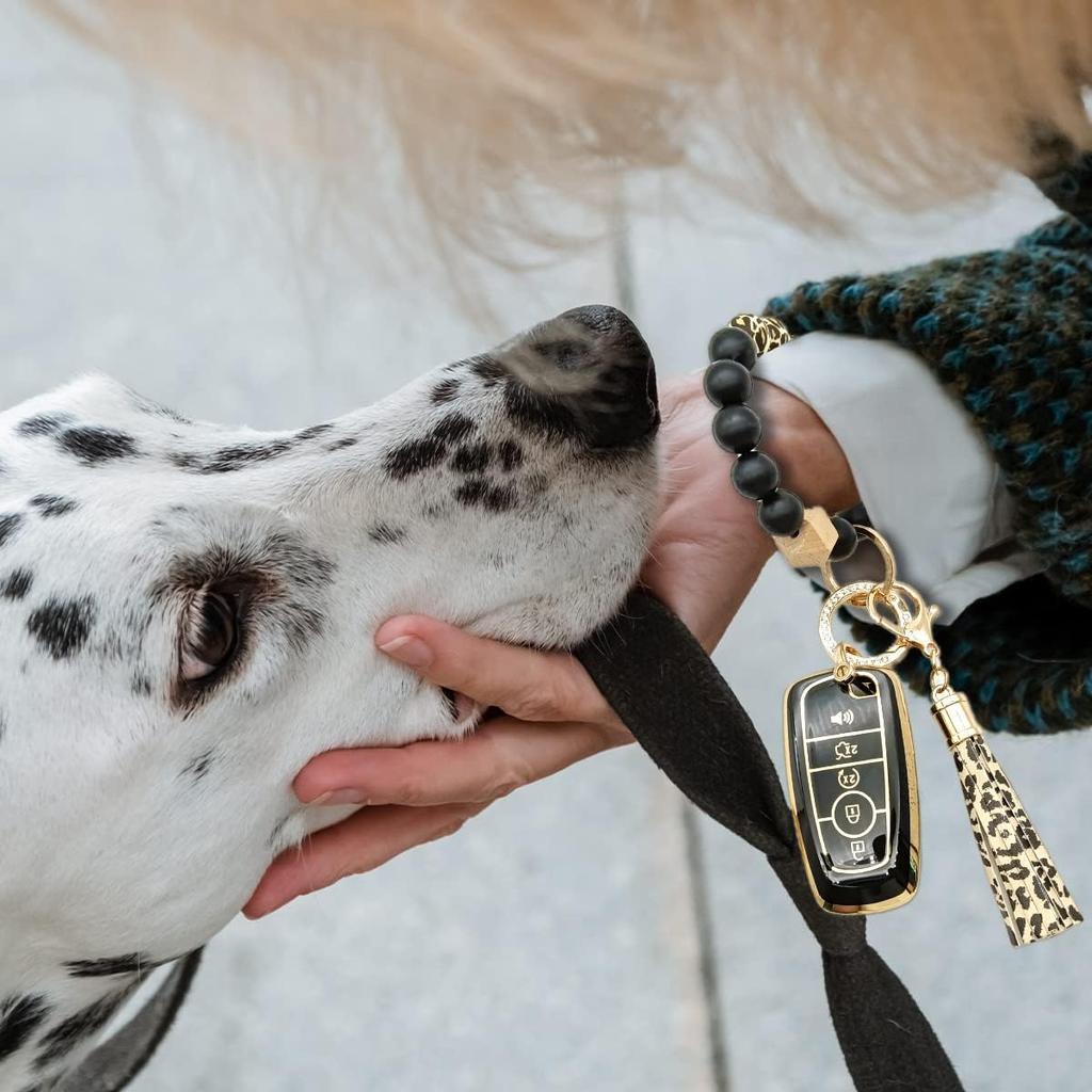 Car Key Fob Cover with Premium Wristlet Fits for Ford F-150 F-250 F-350 F-450 F-550 Raptor Explorer Escape Fusion Bronco Sport Edge Lincoln Corsair