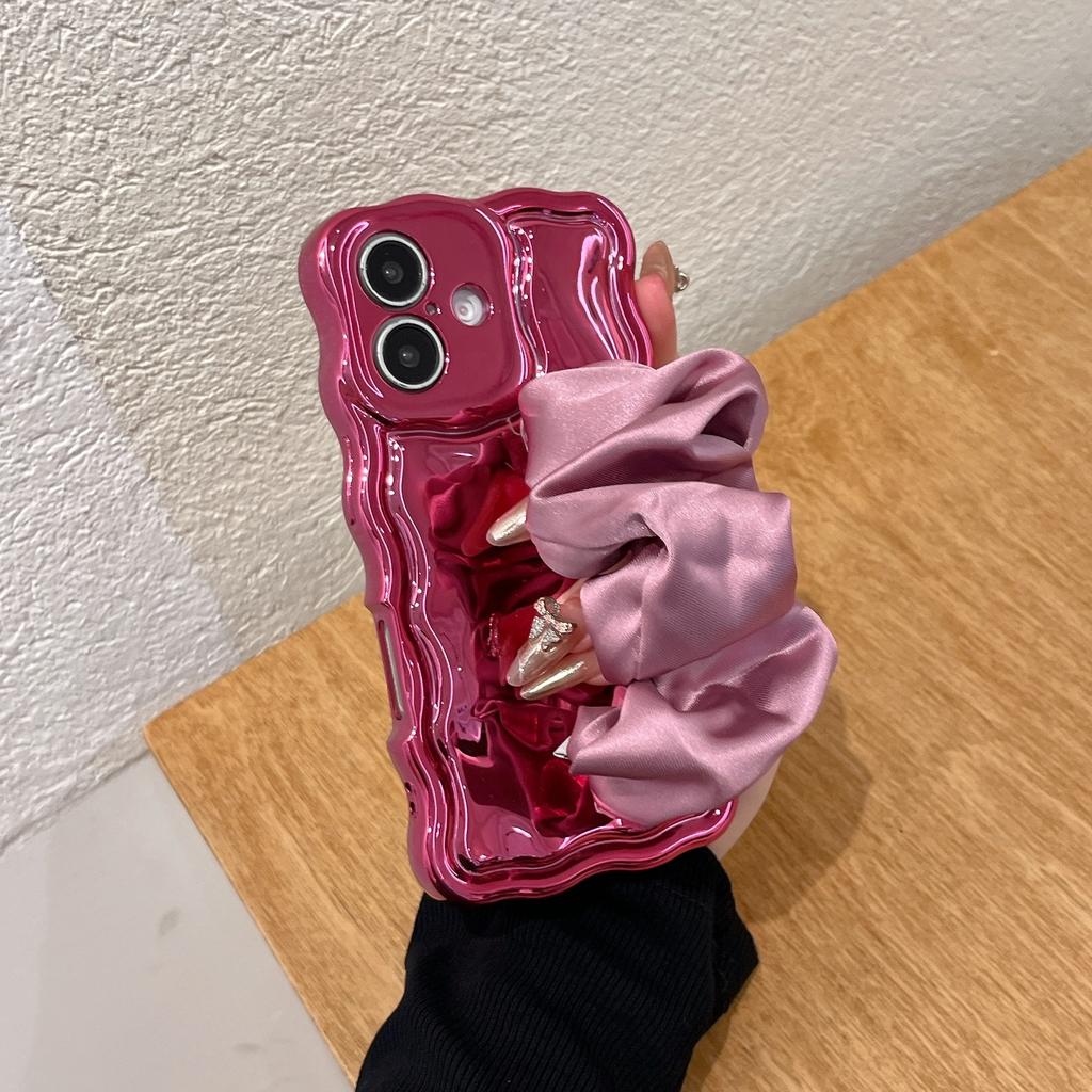 Electroplated premium silk scarf wristband for iPhone16Pro max Apple 17 mobile phone case 15/14 niche style