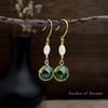 National Style Handmade Mother-of-Pearl Glass Water Drop Earrings - Forest-Inspired Sweet Temperament for Women