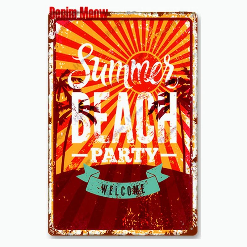 Vintage Beach Time Metal Sign Summer Party Place Plates Relax Surfing Metal Wall Sign Pub Shed Sign Happy Place Decor WY