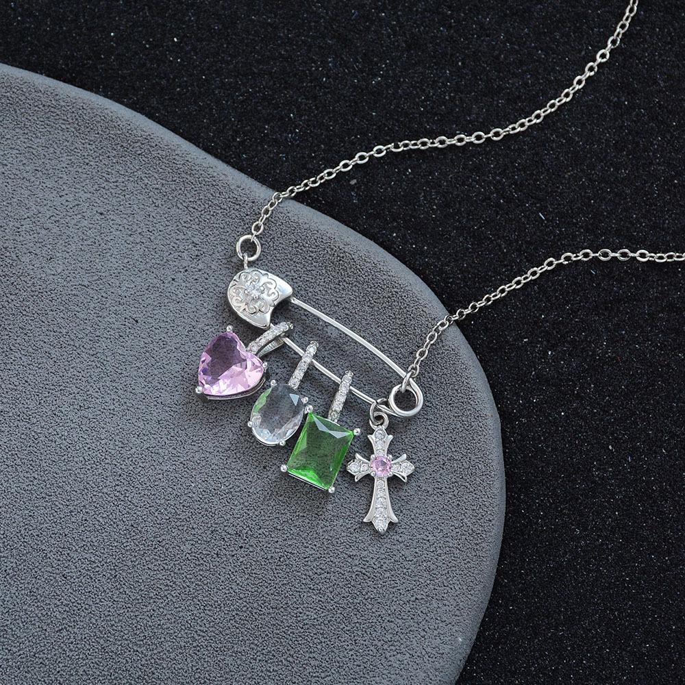 Sweet Cool Spice Girl Wind Pin Cross Necklace Colored Zircon Contrasting Color Splicing Advanced Tide Versatile Clavicle Chain