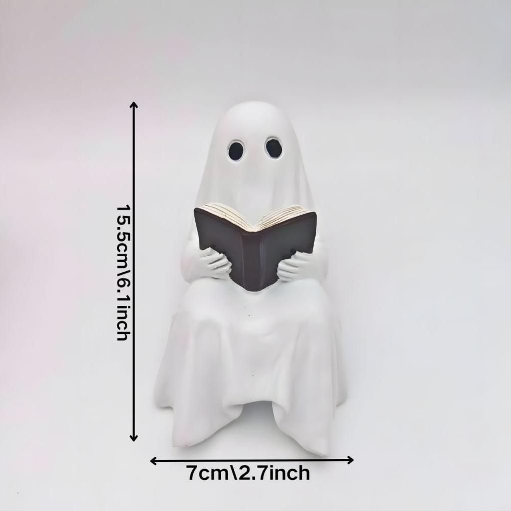 Halloween Ghosts Reading Statue Ornament Resin Crafts Home Decoration Funny Ghost Reading Statue Spooky Ghost Figurine Gift