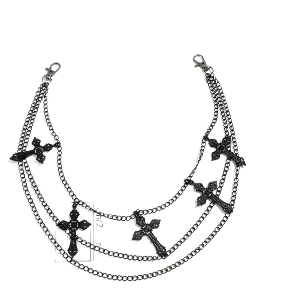 Unisex Dark Cross Pendant Pants Chain - Metal Accessories for Edgy Style