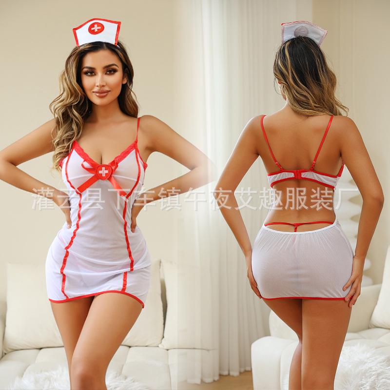 Sexy European & American Mesh Nurse Lingerie Set for Women