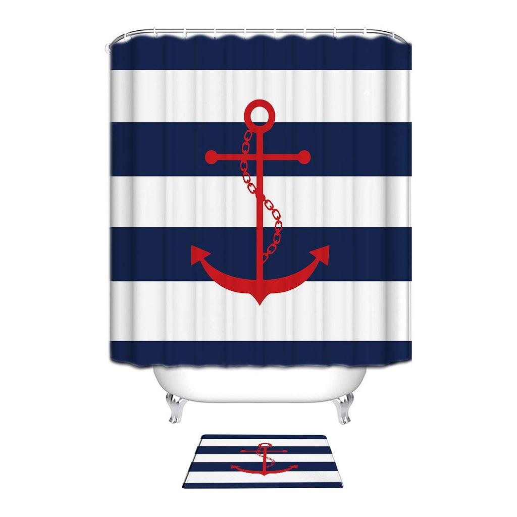 Navy Blue Shower Curtain Stripes Blue And White Shower Curtain Fabric Shower Curtain For Bathroom Waterproof Home Bath Decor