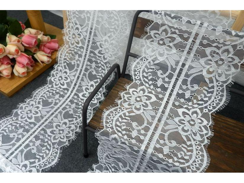 Gold Thread Black & White Double-Sided Eyelash Lace Fabric for DIY Clothing Straps & Splicing