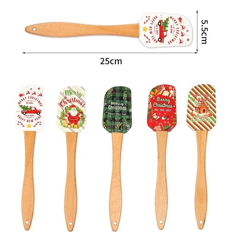 Silicone spatula, Christmas wooden handle, kitchen fondant cake cream spatula, silicone butter spatula, kitchen baking tools