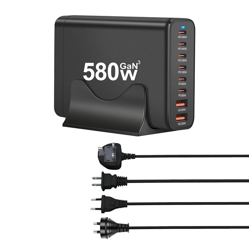 580W Gan-Ladegerät 8-Port USB Typ C Desktop-Ladestation Telefon Schnellladung Für iPhone 16 15 iPad Macbook Laptop Tablet Samsung