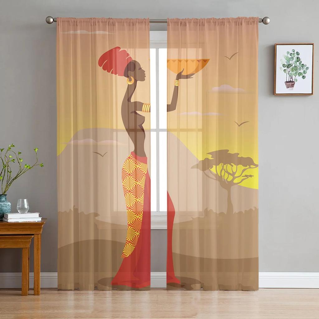 Tribal Retro Ethnic Sheer Curtains Living Room Window Tulle Curtains For Bedroom Kitchen Home Decoration Voile Drapes