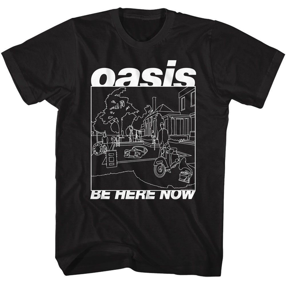 Oasis Be Here Now Line Art Black Music T-shirt Tops Tees Men's Women's Unisex