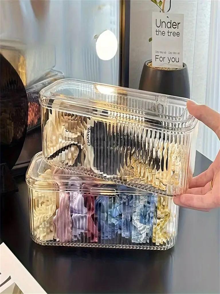 One Piece Stripe Transparent Flip Cover Storage Box High Visibility Convenient Accessable Stackable Storage for Organization