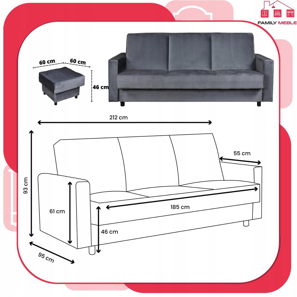 Sofa Corner Sofa Alicja with Pouf Sofa Sofa Bed Family Meble Gray