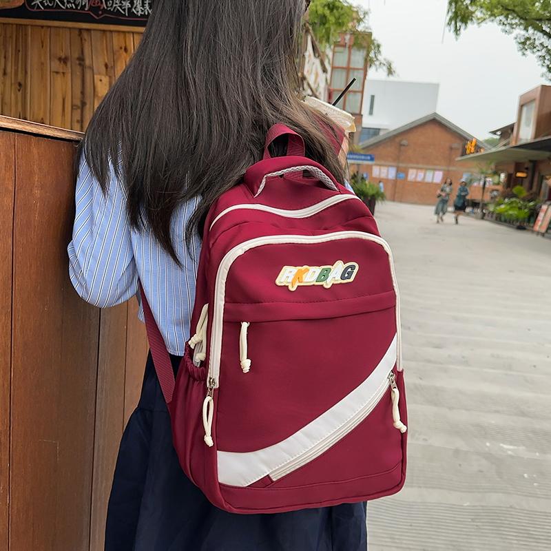 Student School Bag Women Large Capacity Contrast Color Backpack