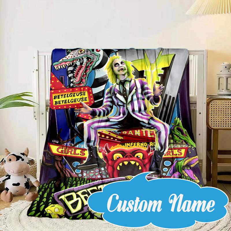 Custom Name Beetle-juice Movie Art Blanket bed sofa Blanket Flannel Blanket for Camping, Hiking, Picnic Essentials,gift for Fan family