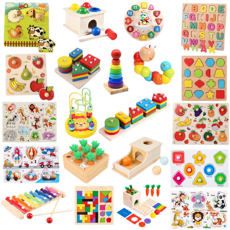 Giocattoli Montessori in Legno Blocchi da Costruzione per Bambini Classificatore di Forme Alfabeto Numeri Puzzle Jigsaw Giocattolo Educativo per Bambini Regalo per Bambino