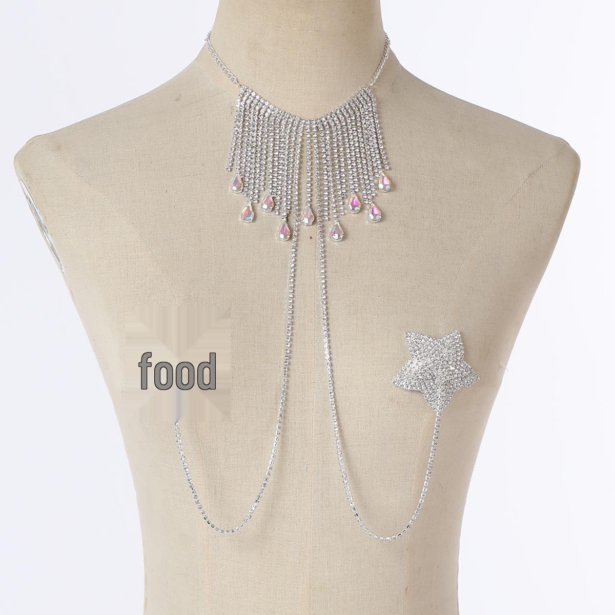 

2023 Блестящее стразовое ожерелье-бюстье с кисточкой в виде звезды, цепочка для тела серебряный