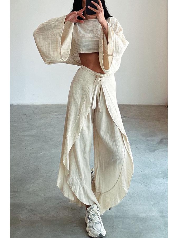 

2024 Европейская и американская мода Женский свободный комплект топ и брюки Small грязно-белый