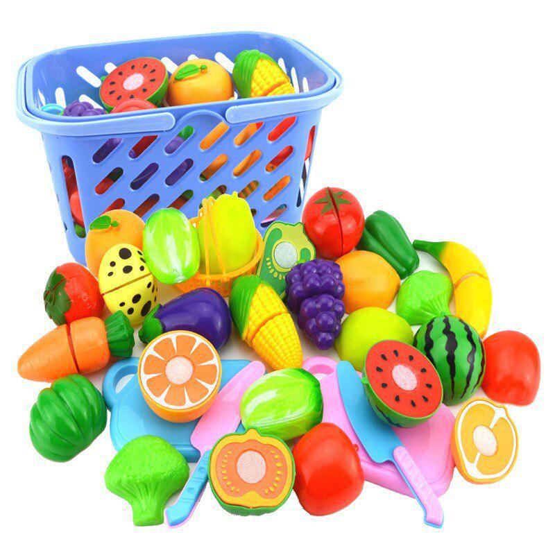 Okul Öncesi Çocuklar Plastik Kesme Sebzeler Meyveler Oyuncak Seti Çocuklar Erken Eğitici Oyuncaklar Bebek Rol Yapma Oyunu Evi Yemek Oyun Seti