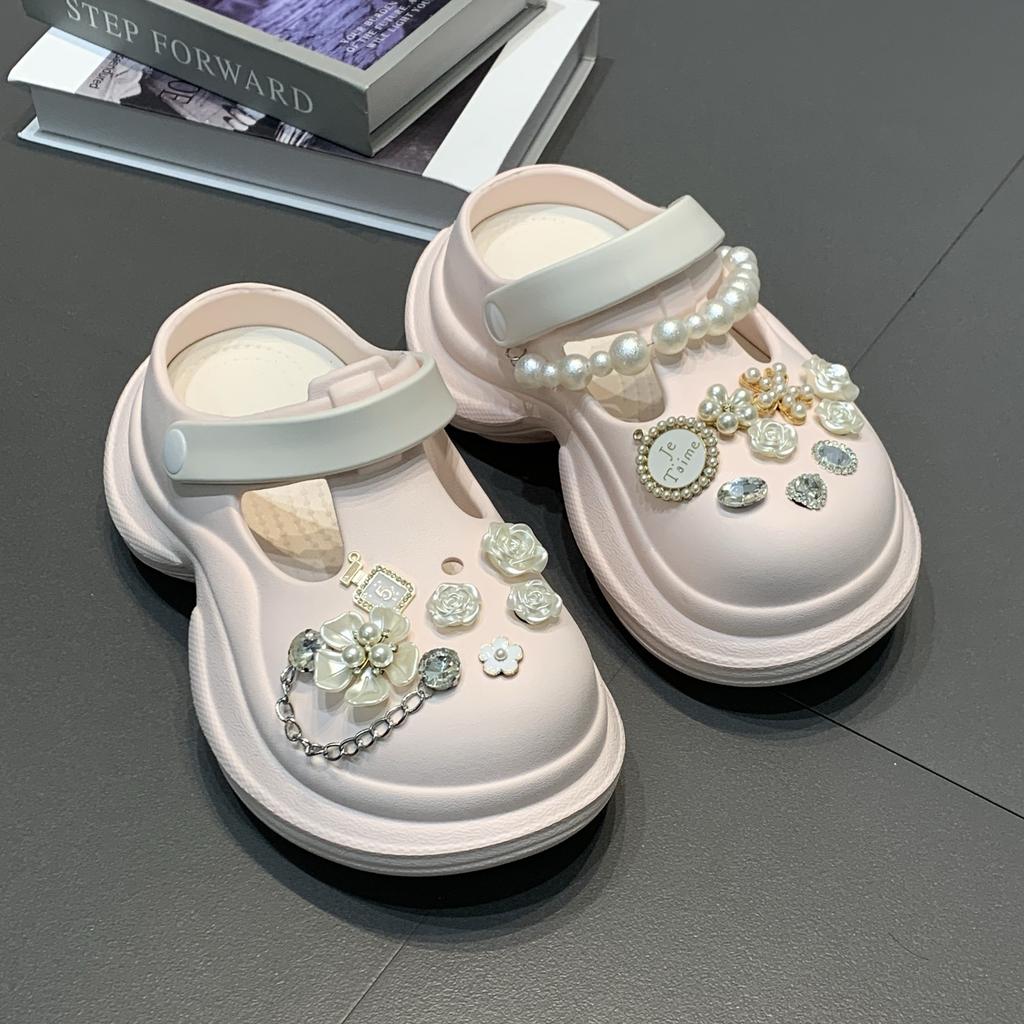 Pearl camellia cave shoes women's summer new fashion trend outer wear runaway not tired feet breathable bag head slippers