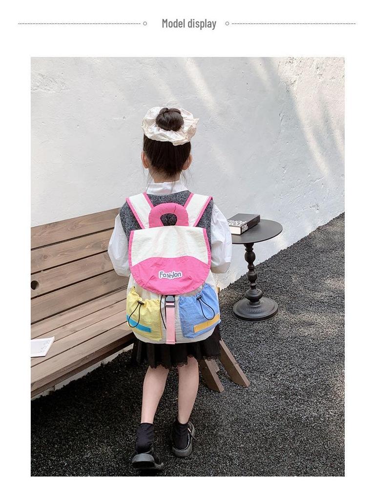Koreansk Färgblock Förskole Ryggsäck: Trendig Utomhusväska för Tjejer, Förälder-Barn Stil