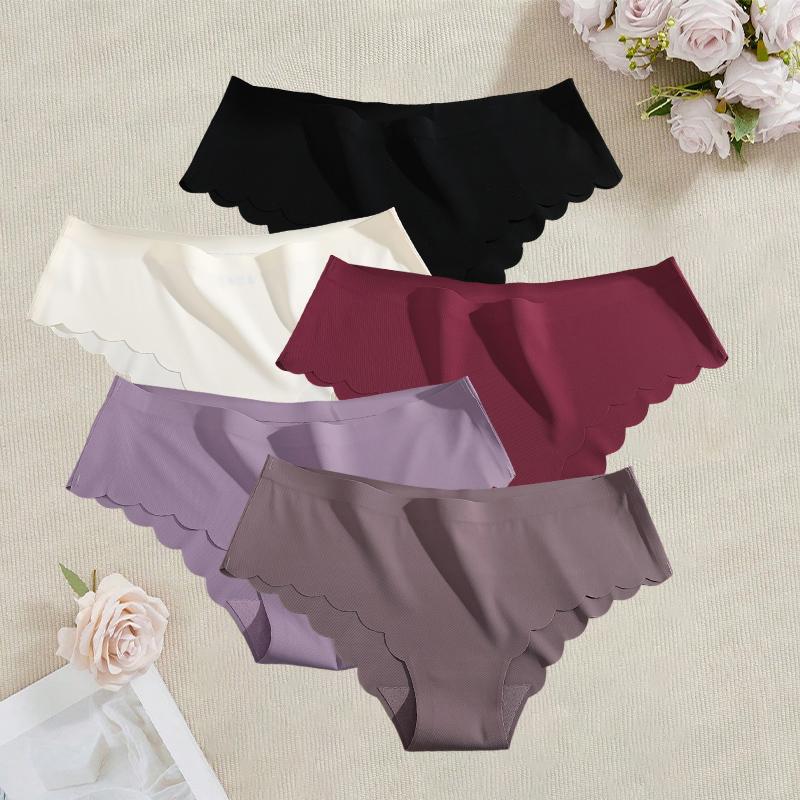 5PCS Seamless Silk Briefs Sexy Panties For Lady Mid Waist Comfortable Girl Silk Panty Female Underpants Woman Lingerie
