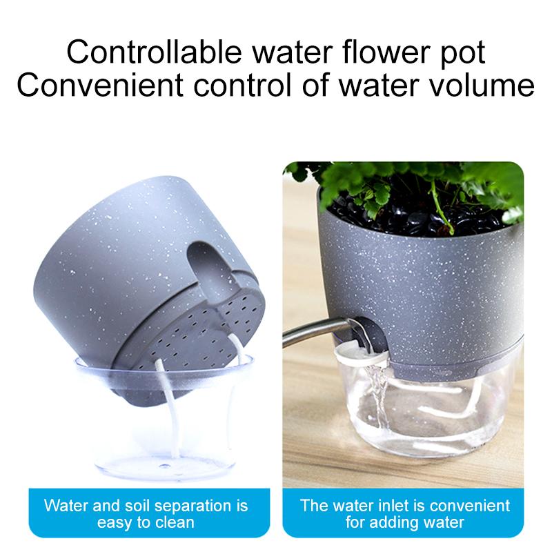 1Pcs Planter Transparent Layer Plastic Flower Pot Flowerpot Self Watering Double Cotton Rope