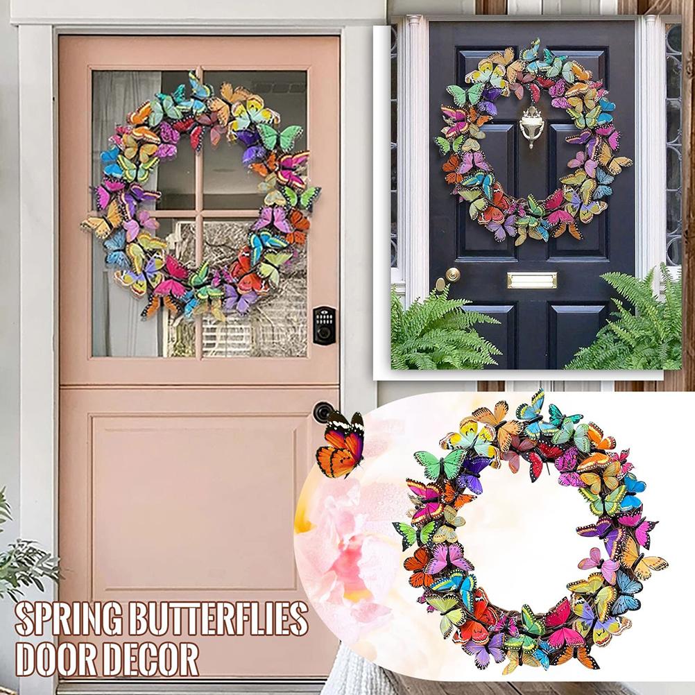Artificial Butterfly Wreath Outdoor Decorative Welcome Wreath for Front Door Wall Window Spring