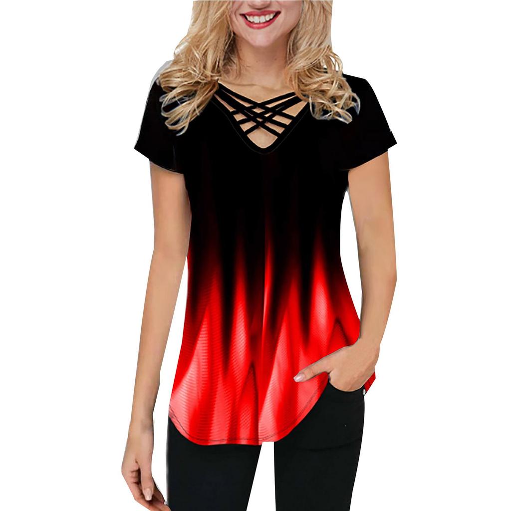 Women's Casual Temperament Pullover V-neck Loose Short-sleeved Blouse