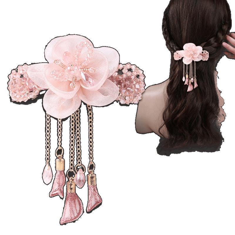 Acrylic Butterfly Tassel Hair Clip - Retro Flower Top & Ponytail Spring Clip