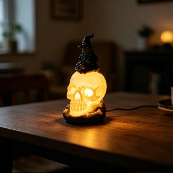 Halloween Totenkopf Statue, Gruselige Harz Hexe Totenkopf Figur, Gotische Skelett Skulptur für Regal, Schreibtisch, Zuhause, Büro Dekoration