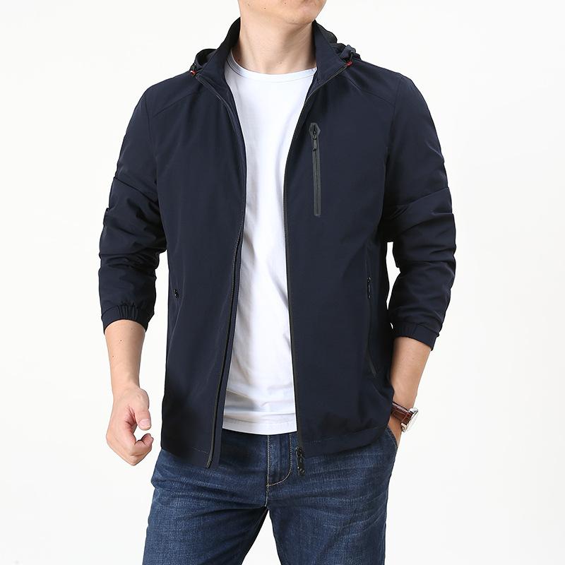 Spring and Autumn New Men's Four-sided Elastic Jacket Men's Casual Can Take Off Hats Thin Jacket Short