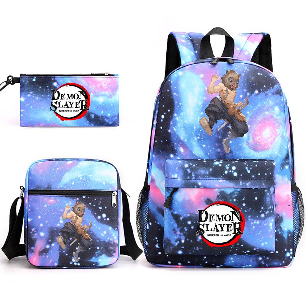 3Pcs/set Anime Demon Slayer Printed Backpack with Shoulder Bag Pencil Case for Teenager Student Boy Girl Large Capacity Waterproof Schoolbag