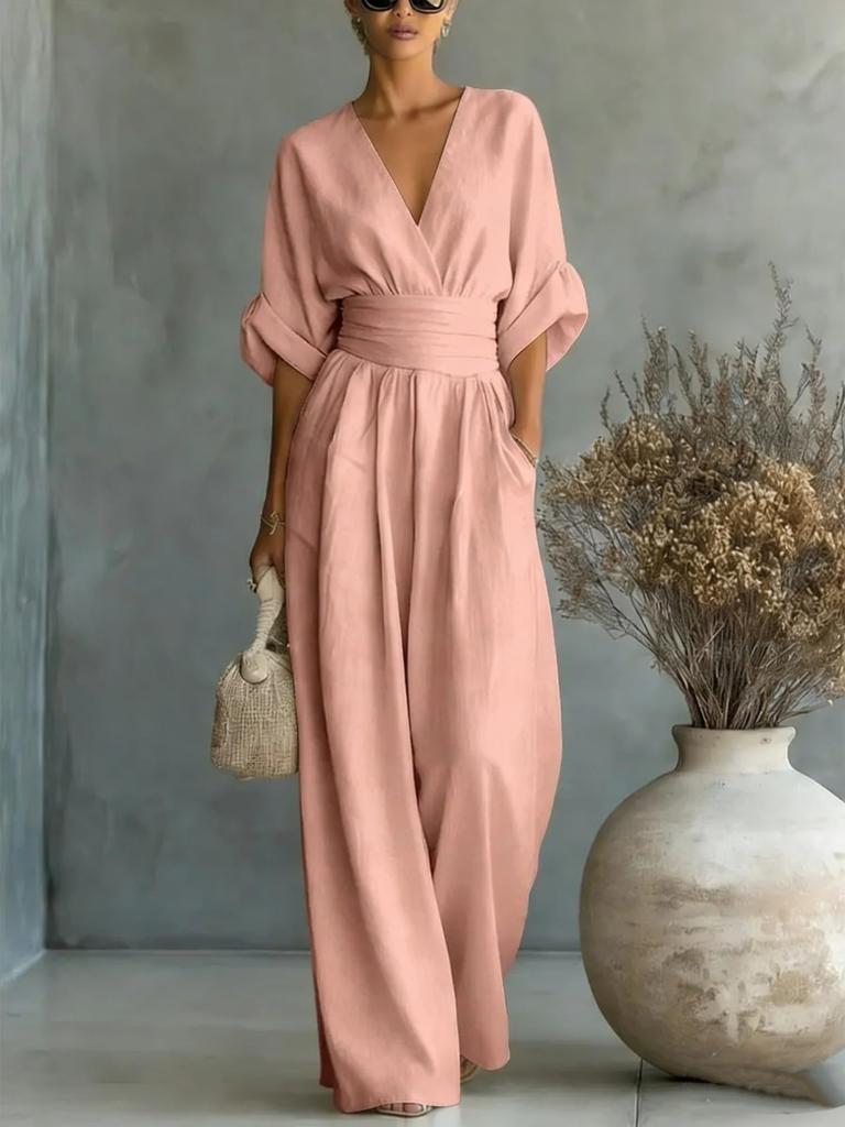 Elegant Waisted V-neck Women’s Jumpsuit