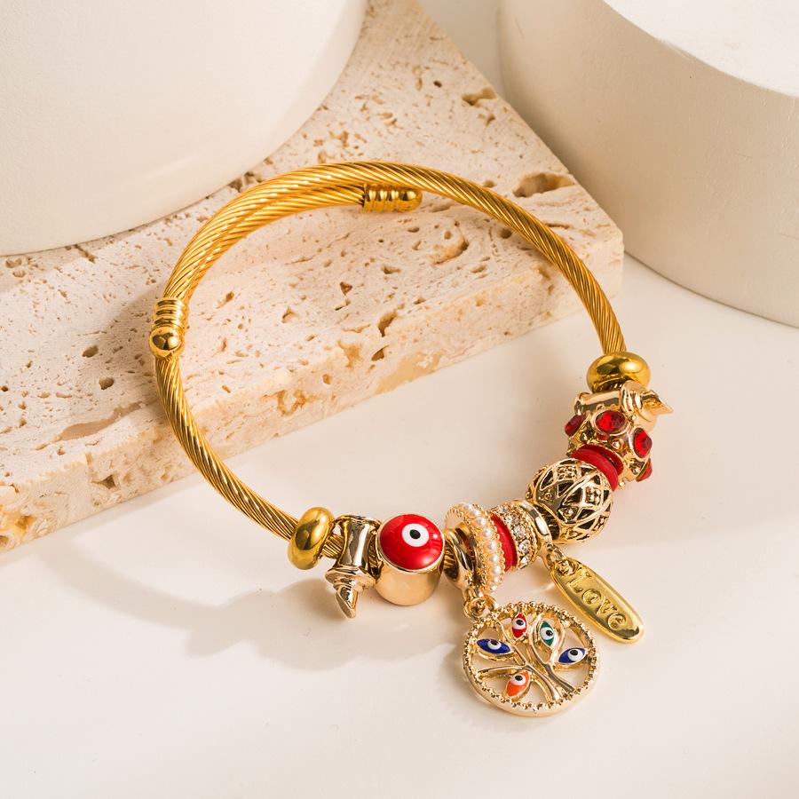 Gold DIY Sen Serie Armband Personalisiertes Tropföl Teufelsauge Armband Lebensbaum Edelstahl Armband