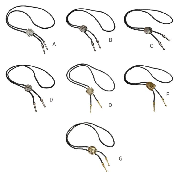Men's Classical Leather Cord Bolo Tie with Metal Pendant Western Vintage Necktie Shirt Collar Necklace for Festivals