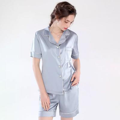 Kadın Pijama Takımı Düz Düğmeli Üst Şort 2 Parça Giyim V Yaka Yumuşak Gecelik Yazlık Ev Giyimi