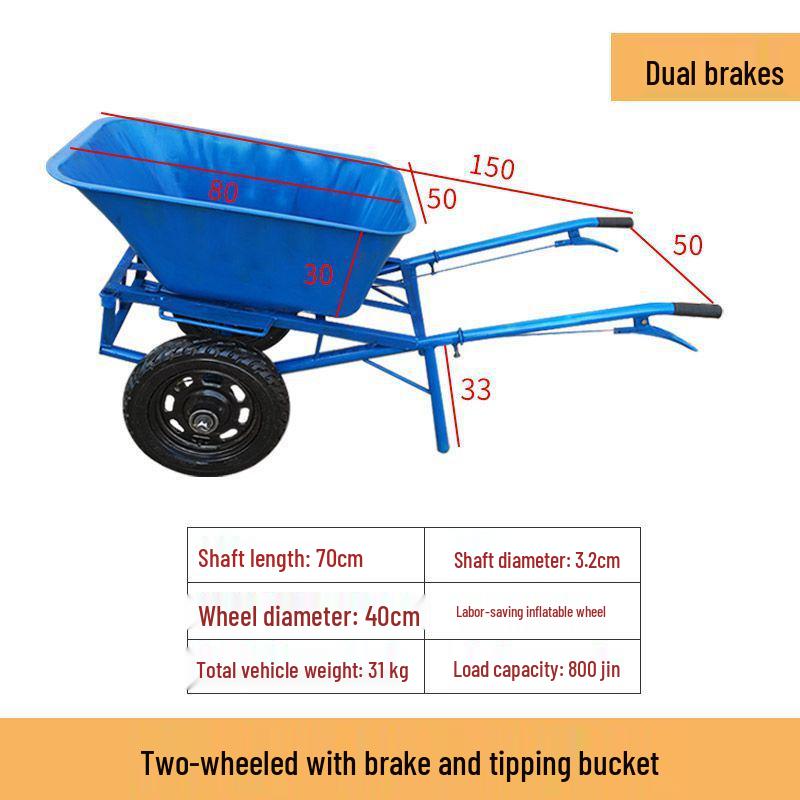 Dual-Wheel Agricultural Wheelbarrow - Small Handcart for Orchard, Construction, or Goods Transport
