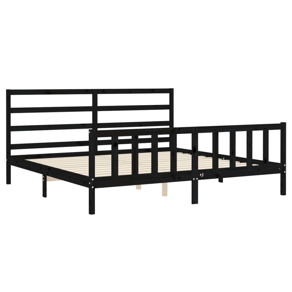 Solid Wood Bed with Headboard Black 200x200 cm