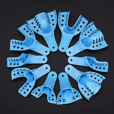 10pcs Light Blue Dental Impression Trays Autoclavable Dental Lab Dental Plastic Impression Tray